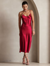 [Rotwein] SilkSilky-DE Sleeveless V Neck Kleider 005