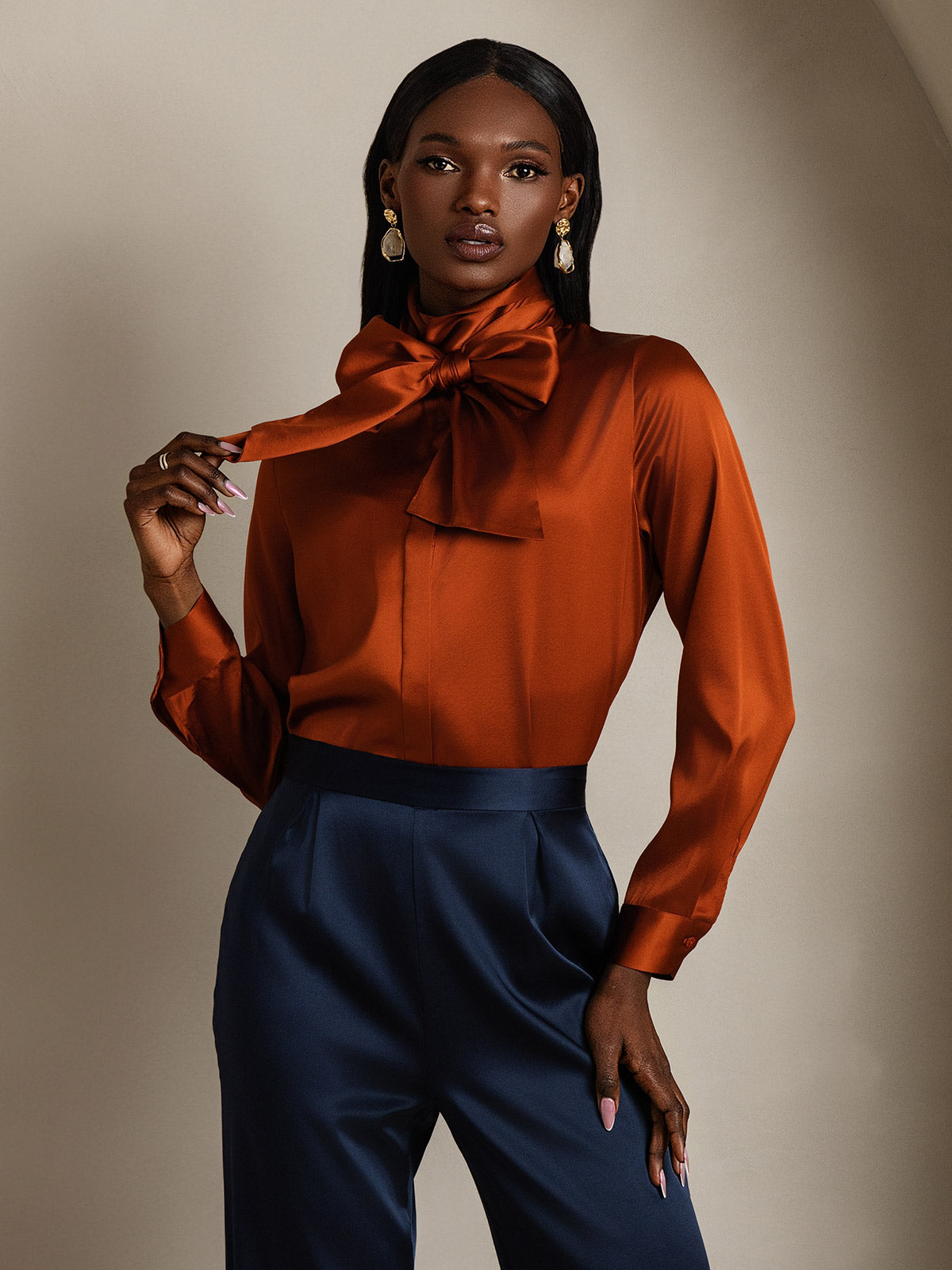 [Karamell] SilkSilky-DE 19Momme Seide Langärmelig Blouse 001