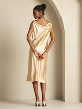 [Champagner] SilkSilky-DE Sleeveless Cowl Neck Kleider 002