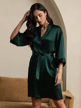 [Dunkelgrün] SilkSilky-DE 3/4 Sleeve Damen Morgenmantel 006