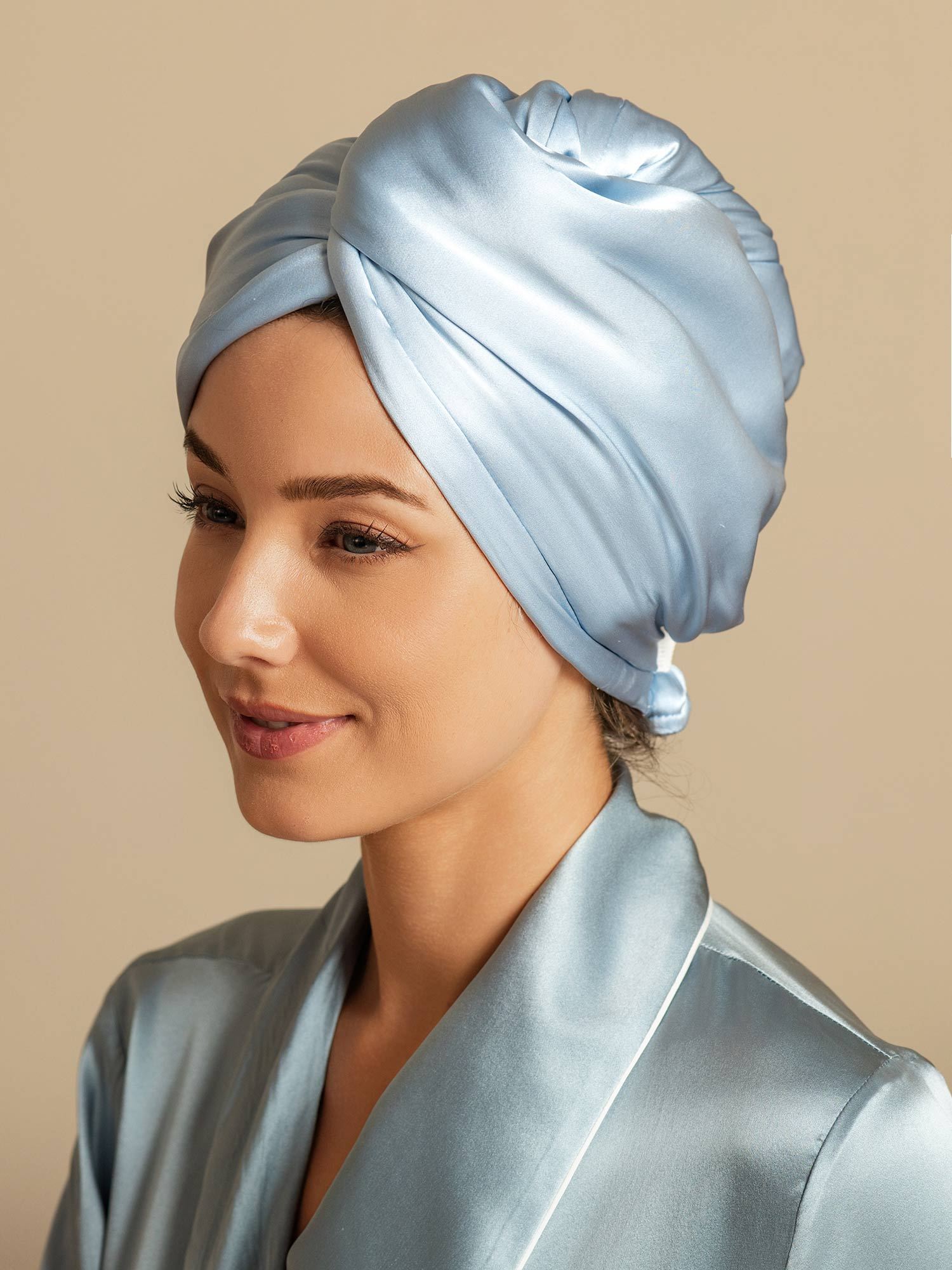 [Himmelblau] SilkSilky-DE Reine Seide Hair Towel Wrap 005,