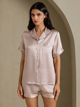 [Schatten Grau] SilkSilky-DE Short Sleeve Notch-Kragen Damen Pyjamas 001