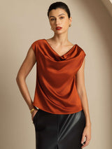 [Karamell] SilkSilky-DE Cap Sleeve Cowl Neck T-Shirt 001