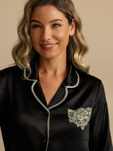 [Schwarz] SilkSilky-DE Langärmelig Damen Pyjamas 004