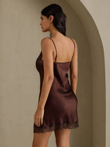 [Braun] SilkSilky-DE Sleeveless V Neck Nachthemden 002