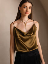[Braun] SilkSilky-DE Spaghetti Strap Cowl Neck Cami Top 003
