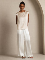 [Beige] SilkSilky-DE Cap Sleeve Round Neck T-Shirt 004