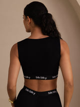 [Schwarz] SilkSilky-DE Sleeveless Crew Neck Cami Top 002