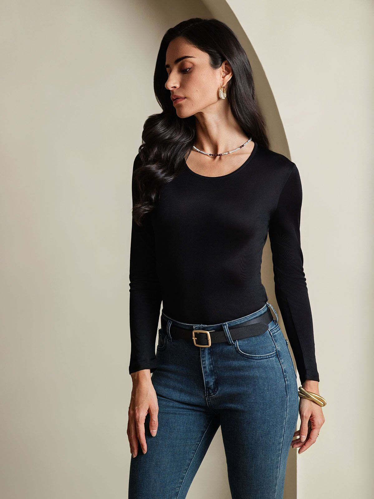 [Schwarz] SilkSilky-DE Seide Womens T-Shirt 004,