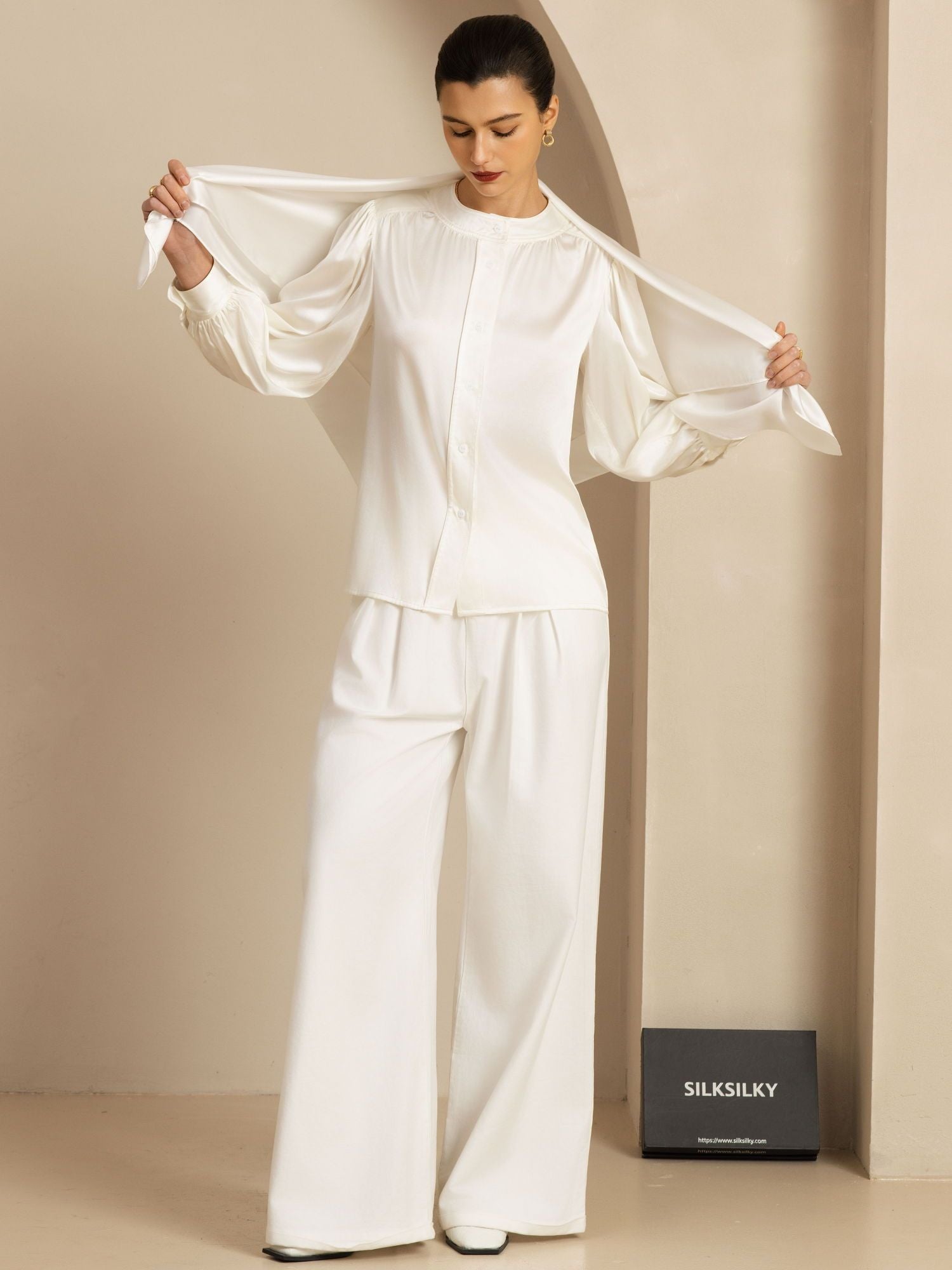 [Weiß] SilkSilky-DE Pure Silk Scarf 004