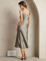 [Graugrün] SilkSilky-DE Sleeveless Kleider 002