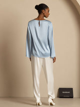 [Graublau] SilkSilky-DE Long Sleeve Boat Neck Bluse 002