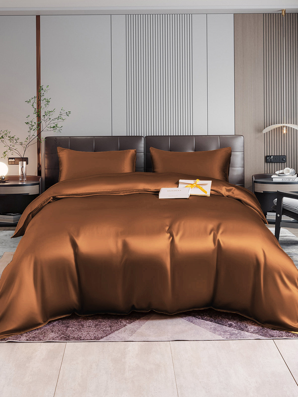 [Kaffee] SilkSilky-DE 22Momme Reine Seide Bedding Set 005