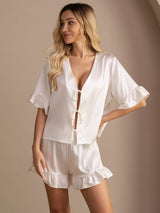 [Weiß] SilkSilky-DE Short Sleeve V Neck Damen Pyjamas 001