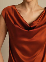 [Karamell] SilkSilky-DE Cap Sleeve Cowl Neck T-Shirt 003