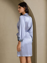 [Stahlblau] SilkSilky-DE 3/4 Sleeve Damen Morgenmantel 002