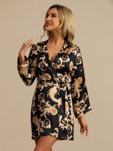[Schwarzer Drache] SilkSilky-DE 3/4 Sleeve Damen Morgenmantel 001