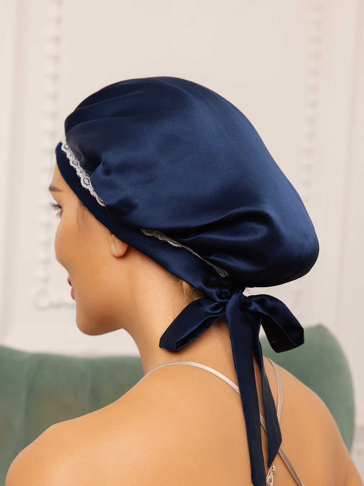 SilkSilky-DE Reine Seide Sleep Cap Dunkelblau 002