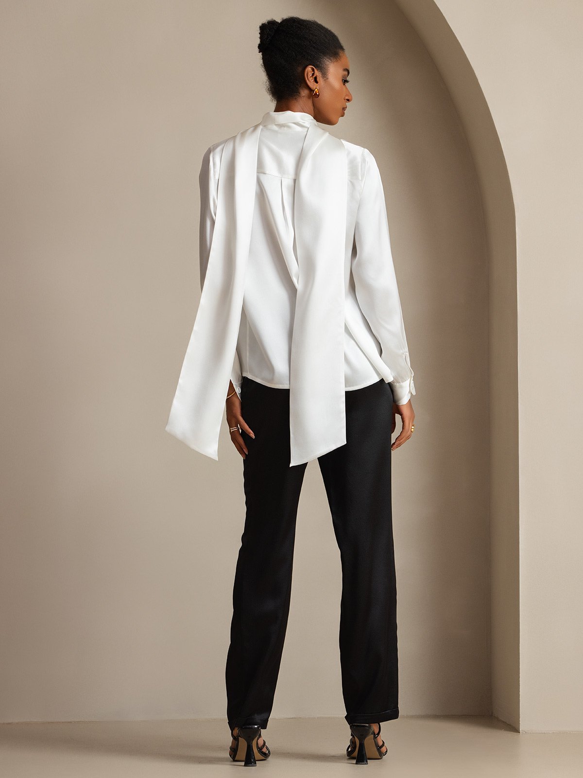 [Weiß] SilkSilky-DE 19Momme Seide Langärmelig Blouse 002