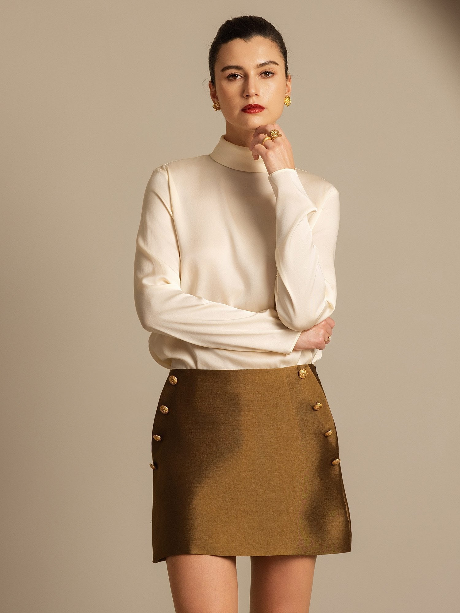 [Bronze] SilkSilky-DE 32Momme Silk-Wool Blend Skirt 006,