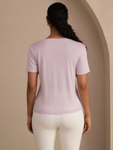 [Lavendel] SilkSilky-DE Short Sleeve V Neck T-Shirt 002
