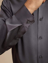 [Dunkelgrau] SilkSilky-DE Long Sleeve Lapel Collar Herrenhemd 004