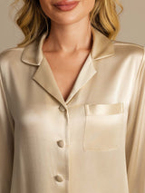 [Champagner] SilkSilky-DE Long Sleeve Notch-Kragen Damen Pyjamas 008