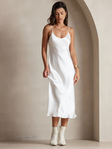 [Weiß] SilkSilky-DE Sleeveless V Neck Kleider 005