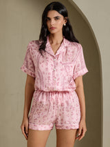 [Rosa Leopard] SilkSilky-DE Short Sleeve Notch Collar Damen Pyjamas 004