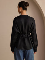 [Schwarz] SilkSilky-DE Long Sleeve Blouse 002
