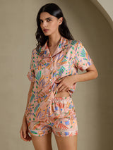 [Rosa Fauna] SilkSilky-DE Short Sleeve Notch Collar Damen Pyjamas 004