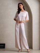 [Rosa] SilkSilky-DE Half Sleeve Round Neck Damen Pyjamas 005