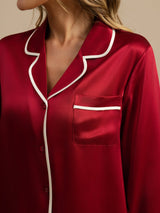 [Rotwein] SilkSilky-DE Langärmelig Notch-Kragen Damen Pyjamas 004