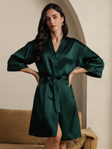 [Dunkelgrün] SilkSilky-DE 3/4 Sleeve Damen Morgenmantel 007