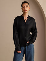 [Schwarz] SilkSilky-DE Long Sleeve Blouse 001