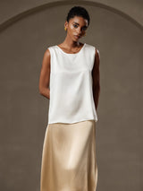 [Weiß] SilkSilky-DE Sleeveless Round Neck Cami Top 001