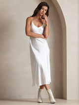 [Weiß] SilkSilky-DE Sleeveless V Neck Kleider 004