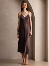 [Kaffee] SilkSilky-DE Sleeveless V Neck Kleider 001
