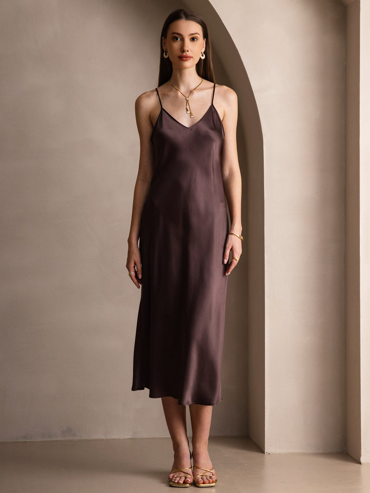[Kaffee] SilkSilky-DE Reine Seide Dress 003