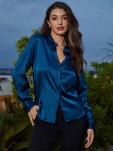 [König Blau] SilkSilky-DE Long Sleeve Lapel Collar Damenhemd 006