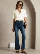[Elfenbeinfarbe] SilkSilky-DE Short Sleeve Lapel Collar Damenhemd 007