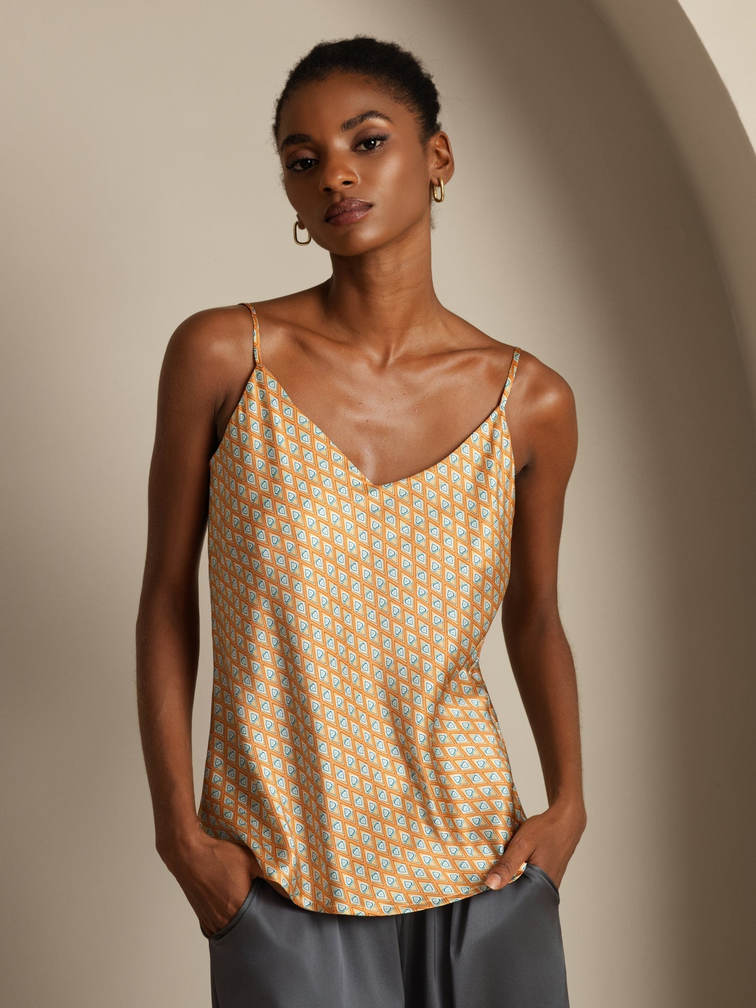 [Floral] SilkSilky-DE Reine Seide V Ausschnitt Cami Top 001,