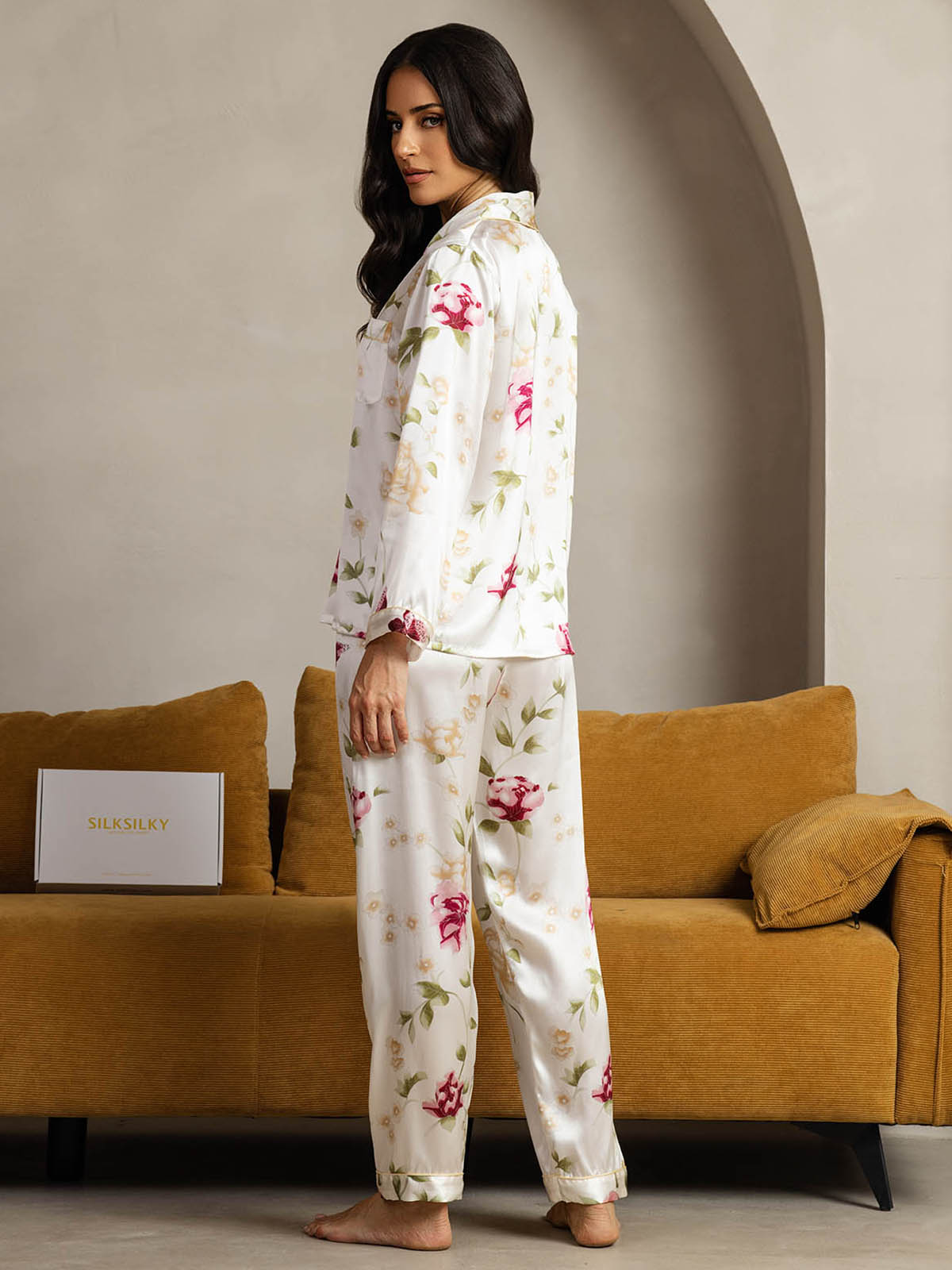 [Elfenbeinblumen] SilkSilky-DE Reine Seide Womens Pajamas 002