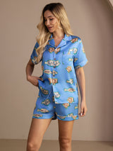 [Blauer Fisch] SilkSilky-DE Short Sleeve Lapel Collar Damen Pyjamas 004