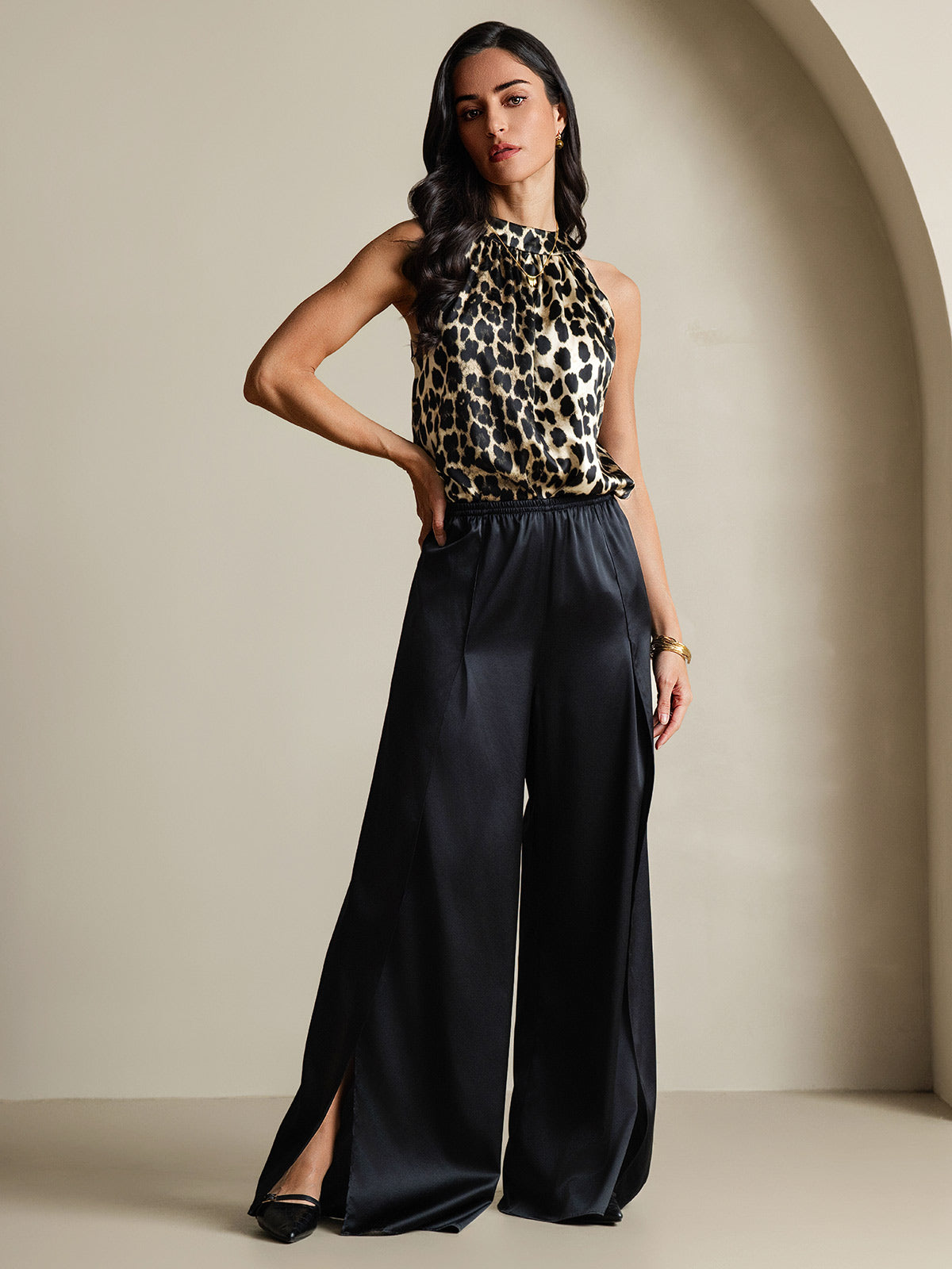 [Leopard] SilkSilky-DE 19Momme Seide Womens T-Shirt 007