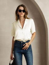 [Elfenbeinfarbe] SilkSilky-DE Short Sleeve Lapel Collar Damenhemd 005