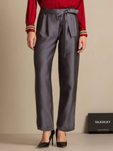 [Grau] SilkSilky-DE 32Momme Silk-Wool Blend Womens Pants 007