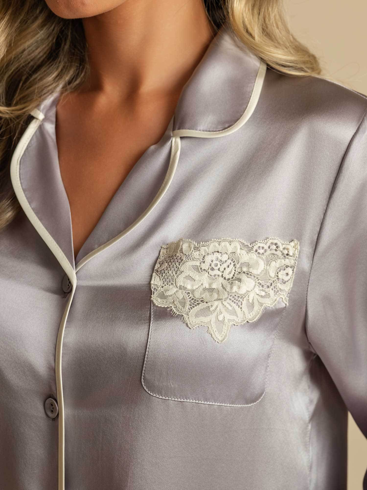 [Lavendel] SilkSilky-DE Reine Seide Womens Pajamas 004