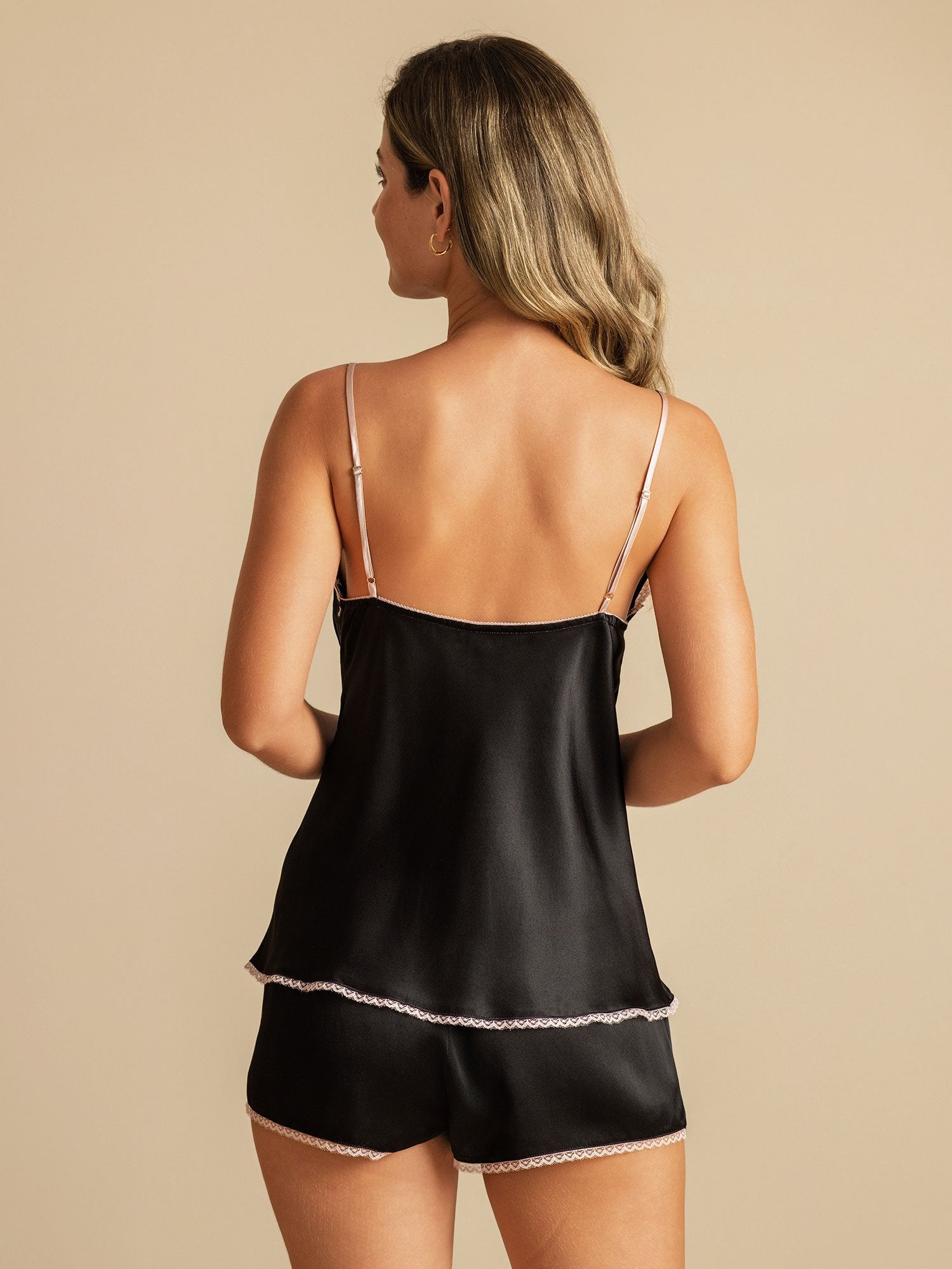 [Schwarz] SilkSilky-DE Reine Seide Camisole Set 002