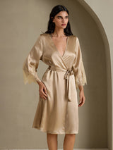 [Champagner] SilkSilky-DE 3/4 Sleeve Damen Morgenmantel 001